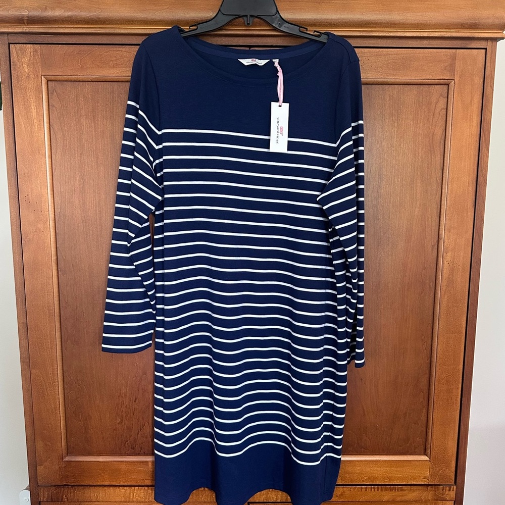 Vineyard Vines Boatneck Simple Navy and White Striped Dress 2XL